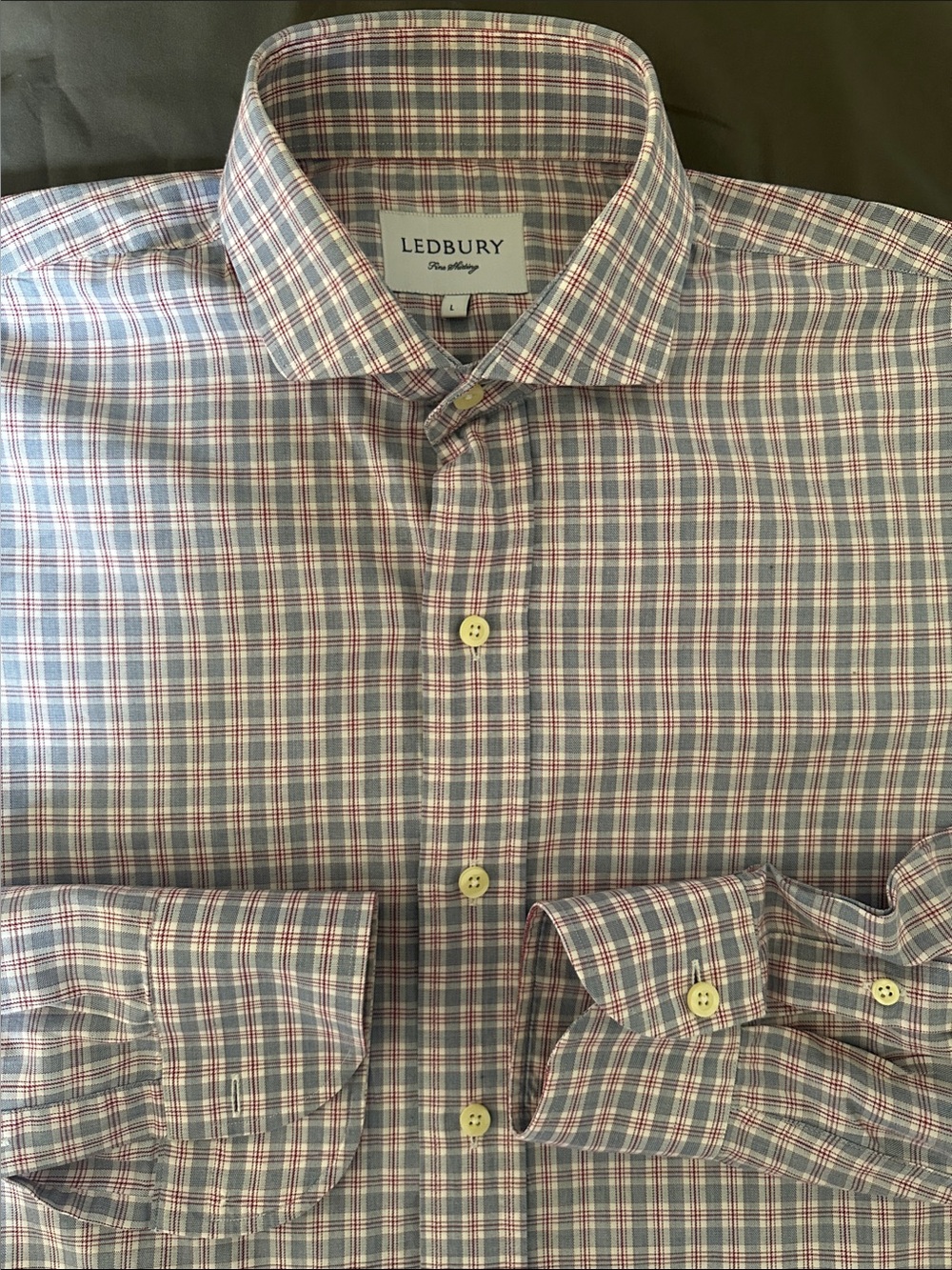 LEDBURY Fine Shirting Multicolor Blue Red Plaid Check Men's Dress Shirt Size L
